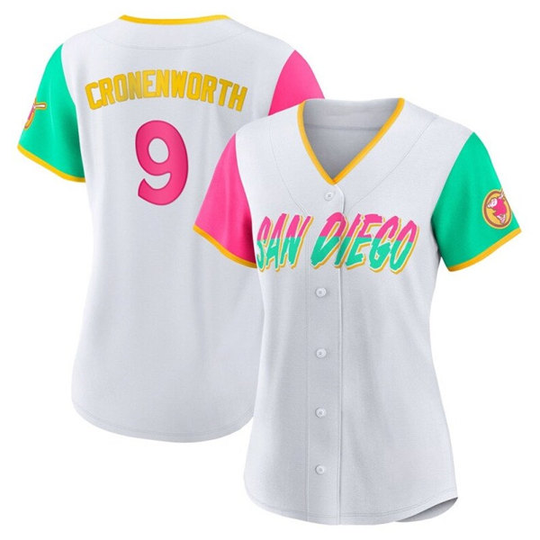 Women's San Diego Padres #9 Jake Cronenworth 2022 White City Connect Cool Base Stitched Baseball Jersey(Run Small)